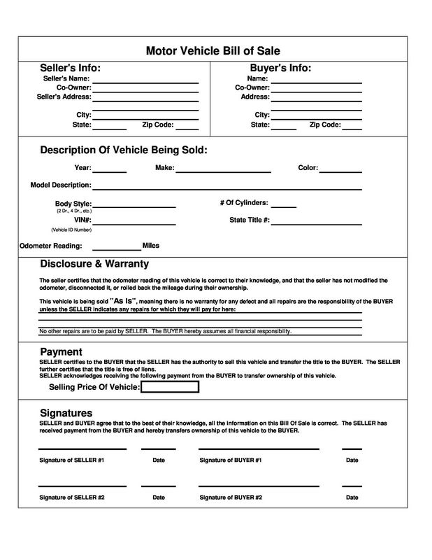 Tractor Bill of Sale Form Tractor Bill of Sale Form
