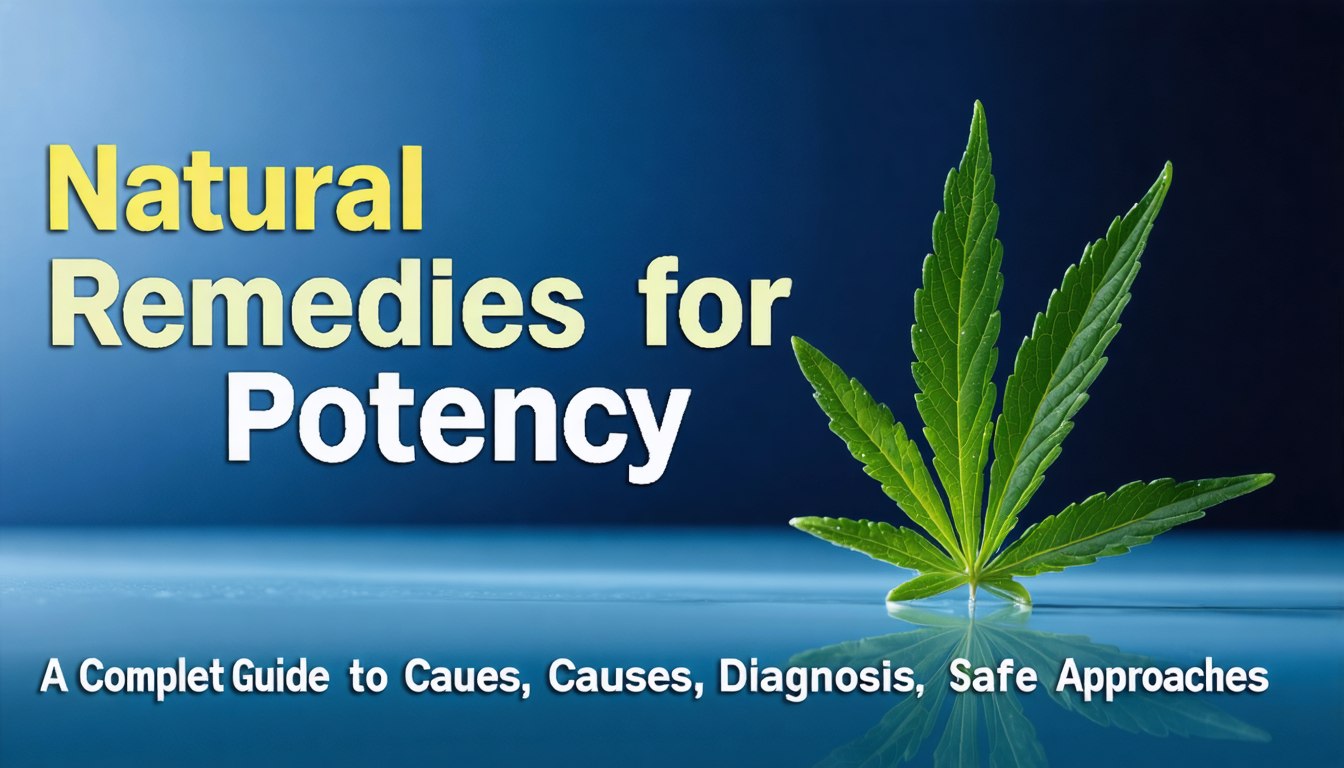 Natural herbal supplements and healthy foods commonly associated with male potency support, arranged on a wooden table